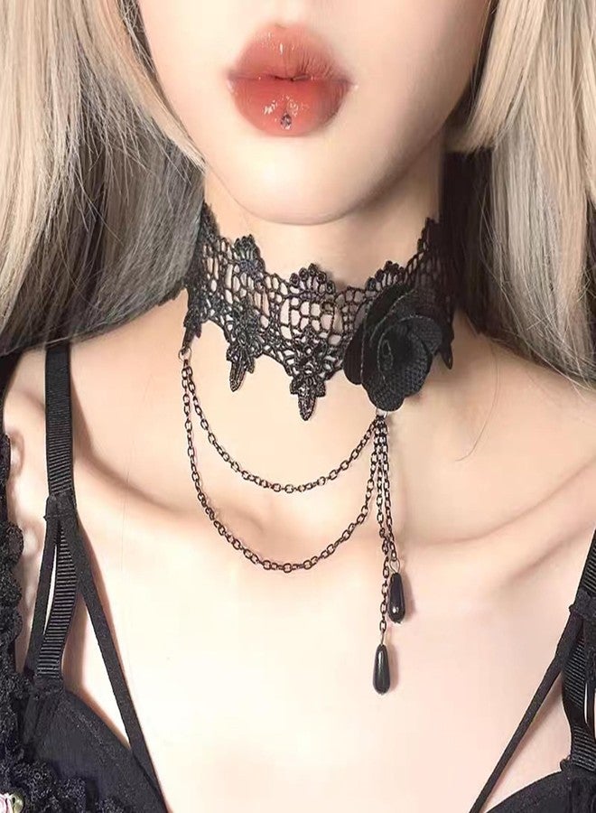 Decixde Gothc Choker Necklace for Women Vintage Black Choker Necklace Halloween Party Trendy Jewelry (Black-A) - Image 3